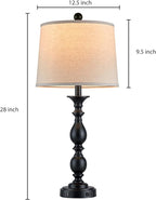 28" Tall Modern Table Lamps Set of 2 with USB C+A Ports and AC Outlet, 3 Way Touch Metal Bedside Lamps for Living Room, Black Farmhouse Nightstand Lamps for Bedroom