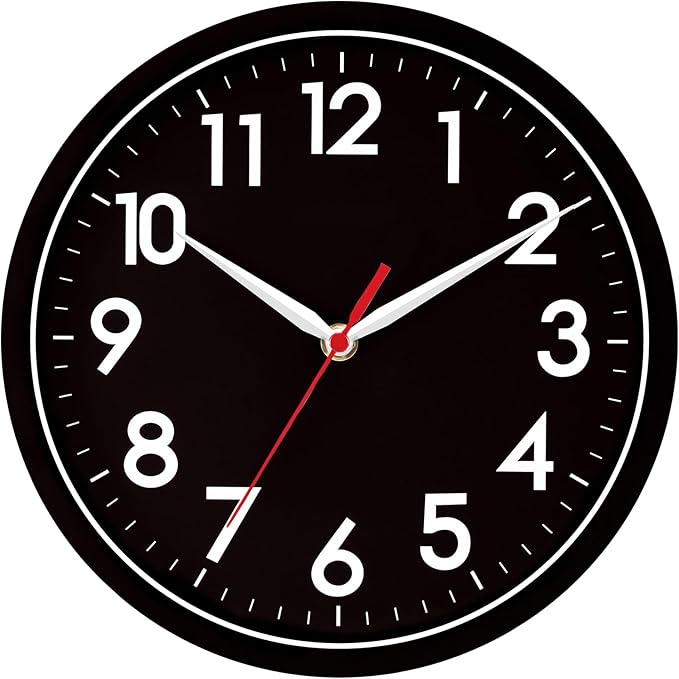 AKCISOT Wall Clock 8 Inch Silent Non-Ticking Modern Clocks Battery Operated - Analog Small Classic for Office, Home, Bathroom, Kitchen, Bedroom, School(Black)