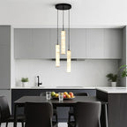 LMQNINE Natural Alabaster Pendant Lights for Kitchen Island White Marble Long Tube Chandelier Modern Black Ceiling Light Fixtures for Bedroom Dining Room Table Living Room Hallway(M-3Light)