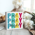 Office Decor for Women Christian Gifts Desk Bedroom Bible Verse Wall Art Inspirational Wooden Box - Pray on It Over It Through It