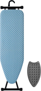 Compact Ironing Board 13 x 43, Iron Board with Heat Resistant Surface, Adjustable Height, Space Saving Table with Hook & Iron Rest for Home & Laundry Room, Diagonal Checkered Blue
