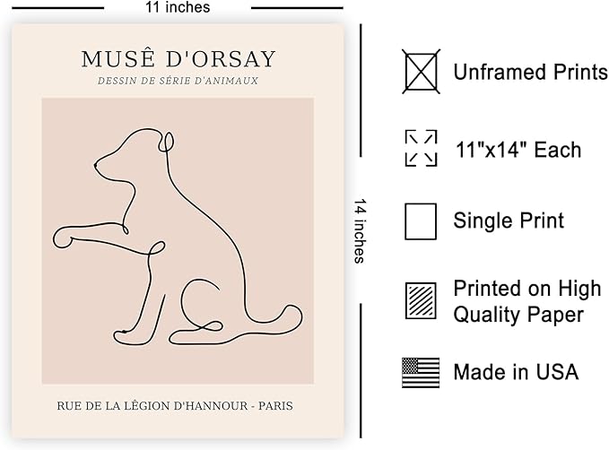 Poster Master Vintage Poster - Retro One Line Dog Drawing Print - Dog Art - Minimal Gift for Men, Women, Animal Lover - Abstract Wall Decor for Home, Office, Bedroom - 11x14 UNFRAMED Wall Art