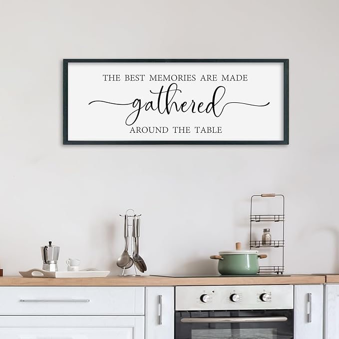 SRSZHIYUE The Best Memories Are Made Gathered Around The Table Sign Wall Decor Art 40"×15" for Kitchen Dining Room Large Wood Framed Wall Hanging (Black)