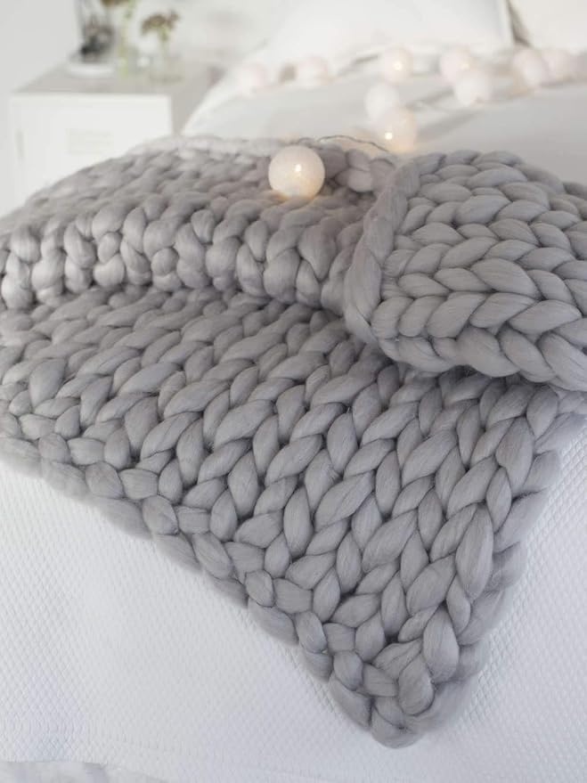 Chunky Knit Blanket Soft Handmade Knitting Throw for Bedroom Sofa Decor Super(Light Gray 40"x60")