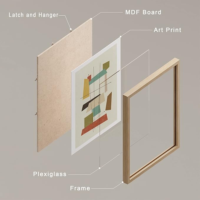 SIGNWIN Framed Mid-Century Modern 1960s Vintage Nordic Polygons Wall Art, Set of 4 Abstract Geometric Wall Decor Prints, Nature Wilderness Wall Décor for Living Room, Bedroom - 8"x10" Natural