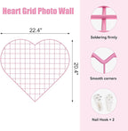 Grid Photo Wall Panels - 22.4"x20.4" Heart Shape Iron Rack Art Wire Board, Wall Grid Organizer, DIY Photo Frame for Home, Office, Kitchen, Bedroom, Christmas Gifts - Pink