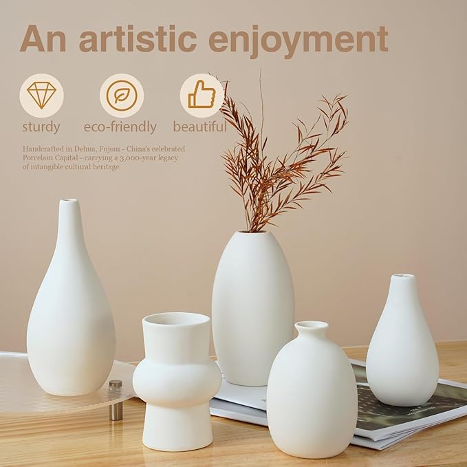 White vase Set of 12 – Ceramic Mini Vases for Pampas Grass, Wedding Centerpieces, Shelf & Table Decor, DIY Crafting, and Home Office Styling,Ceramic vases for Painting