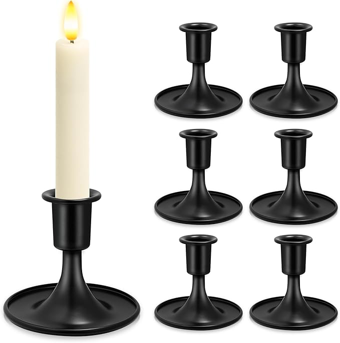 Candlestick Holders 6 PCS Short Metal Taper Candle Holders, KSWING Black Candle Stick Holders Set, Perfect for Table Centerpiece Mantel Party Wedding Christmas Home Decor, Set of 6