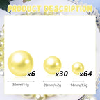 100PCS Light Yellow Faux Pearls Beads for Centerpiece Vases, Vase Filler Faux Pearls, No Holes Filler Beads for Easter Party Anniversary Birthday Wedding Table Decor, 14/20/30mm