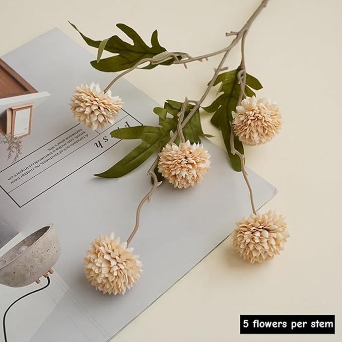 Artificial Flowers for Vases 20.5 Inch 10 Stems， Silk Dried Fake Mums Bouquet Indoor Faux Floral Arrangements for Decoration (Beige)