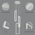 Modern Kitchen Pendant Light Fixture White 40W LED Pendant Light 3 Rings Rectangle Chandelier Pendant Lighting for Kitchen Island Living Room Dining Room Bedroom