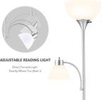 VONLUCE Torchiere Floor Lamp, 71" Standing Lamp with Adjustable Reading Lights & 2 Bulbs, 3 Color Temperatures Modern Tall Pole Lamp for Living Room Bedroom Corner, Nickel