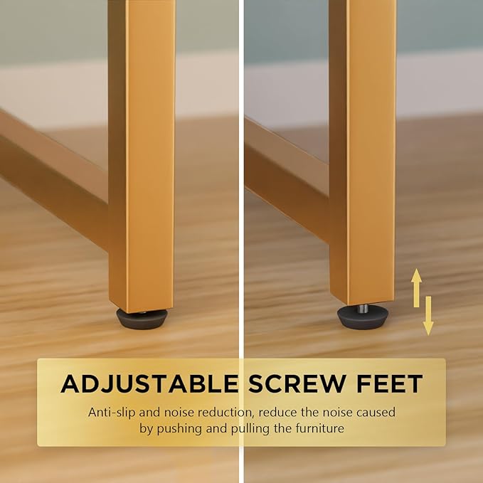 PayLessHere | 47 Inch Computer Desk | White Gold | Office Desk with Metal Frame, Adjustable Feet | Water-Resistant, Scratchproof Surface | Sturdy Writing Table for Home Office or Study | Pack of 1