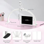 Yokilly Half Moon Light for Nail Desk: 23" Foldable Half Moon Desk Lamp with Phone Holder for Beginner - Arch Nail Tech Light with 3 Color Modes & 10 Brightness for Manicure Salon (White, Small)