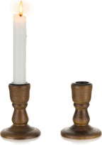 Wooden Taper Candle Holders: Wood Candlestick Holders Rustic Brown Farmhouse Fall Decor for Living Room Dinning Table Centerpiece Christmas Set of 2