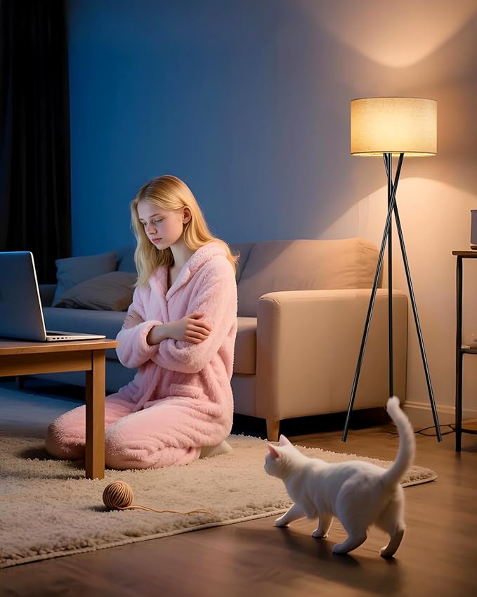 Lightdot Black Tripod Floor Lamp, Modern Floor Lamps for Living Room, Standing Lamp with Linen Shade, E26 Bulb Included, 66" Tall Floor Lamp for Bedroom, Home Office