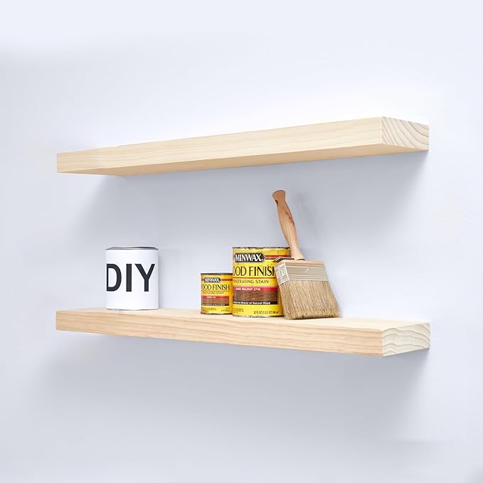 Homeforia 30 inch Wood Floating Shelves, High End Solid Natural Wood 30inch Floating Shelf for Wall, Unfinished Wooden 30 inches Floating Shelves, Heavy Duty Bracket, 30 X 6.5 X 1.75 in, Set of 4