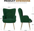 Nalupatio Mid Century Modern Velvet Accent Chair, Tufted Button High Back Chair, Upholstered Wingback Armchair with Metal Legs, High Back Side Chair for Living Room Bedroom, Green