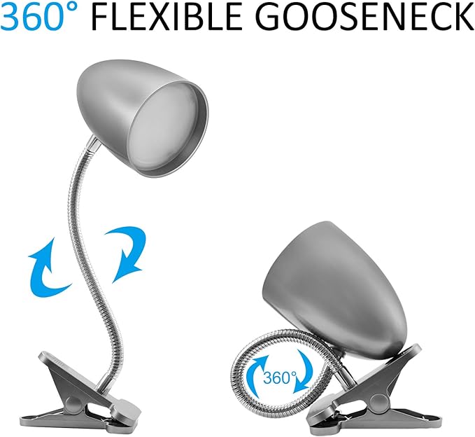 Desk lamp with Clamp, Non-Dimmable Clip Light for Bed and Desk, 4000K Cool White, 3.5W 240 LM Flexible Gooseneck lamp, Eye Protection, ETL Listed