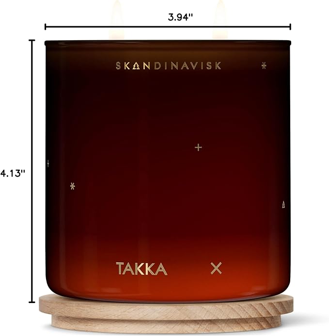 Skandinavisk TAKKA 'Fireplace' Scented Candle with 2 Wicks. Fragrance Notes: Hacked Pine, Haysmoke and Raw Wool. Masculine Scent. 14.1 oz.