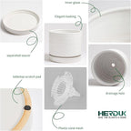 6 + 8 Inch Plant Pots, Ceramic Planter Pot with Drainage Hole & Saucer, Indoor/Outdoor Cylinder Round Planter Pot, Matte White