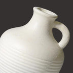 White Ceramic Vase, Rustic Farmhouse Vase with Handle, Pottery Vases for Flower, Farmhouse Decor, Centerpiece Table Decorations, 6 inch