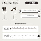 Oneach 2 Pack Heavy Duty Curtain Rods for Windows 72 to 144 Inch, 1 Inch Pole Adjustable Curtain Rod with Easy Installation and Modern Design (Brown, 16 to 150 Inch)