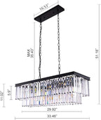 Wellmet Black Crystal Chandelier, 9-Light Modern Farmhouse Chandeliers Dining Room Lighting Fixture, Adjustable Rectangle Hanging Ceiling Light for Living Room,Pool Table Light, Kitchen Island