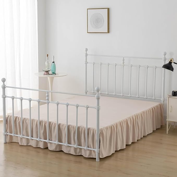 Bed Skirt Queen Size Ruffled Bed Skirts with Split Corners, 14 Inch Drop Dust Ruffle Bed Skirt with Platform, Cream, Queen- 14" Drop