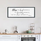 SRSZHIYUE Bless the Food Before Us Wall Sign Decor 32"×12" Christian Bible Verse for Farmhouse Rustic Kitchen Dining Room Framed Wood Scripture Religious Jesus Prayer Wall Art (Black)