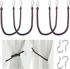 BEL AVENIR Curtain Rope Tiebacks, Drapery Rope Holdbacks with 4 Metal Screw Hooks (Purple, 4pack)