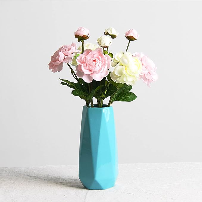 Ceramic Vase, 7.4 Inch for Pampas Calla Lily Tulip, Flower Vase Minimalism Style for Modern Table Shelf Home Decor, Fit for Housewarming, Weddings, Birthday, Christmas, Thanksgiving, New Year (Blue)