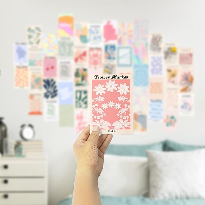 Aesthetic Room Decor, 50pcs Danish Pastel Prints for Wall Decor, Wall Collage Kit Aesthetic Pictures for Dorm Decor, Teen Girls Preppy Bedroom Decor
