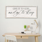 comurdyo Give It To God And Go to Sleep Sign 40''×15'' Master Bedroom Above Bed Wall Decor Wood Framed Couple Large Farmhouse Guest Room Rustic Simple Over Bedside Wall Art Hanging Decor (White)