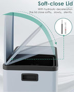 Arlopu 16 GallonStainless Steel Trash Can, 60L Dual Compartment, Metal Kitchen Step Recycle Bin, Metal Double Dustbin, in-Home Garbage Rubbish Can W/Removable Liner Buckets (Haze Blue)