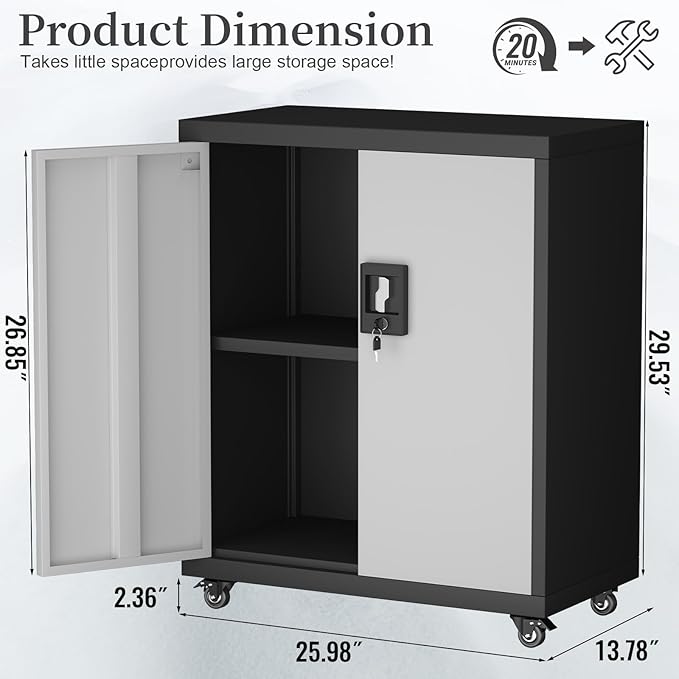 Locking Storage Cabinet,Steel Garage Cabinet with Wheels,Utility Tool Cabinet1 for Garage,Home Office and Warehouse