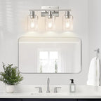 3-Light Bathroom Light Fixtures, Brushed Nickel Vanity Lights with Clear Glass Shades, Modern Bathroom Wall Lamp for Mirror Living Room Cabinet Bedroom Porch