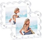 2Pack Magnetic Acrylic Picture Frames 2×3 Inch - Scalloped Glass Frame with 10+10mm Thick Block, Double Sided Clear Frames for Desktop Display | Trendy Home Gift (2 Pack, 2×3)