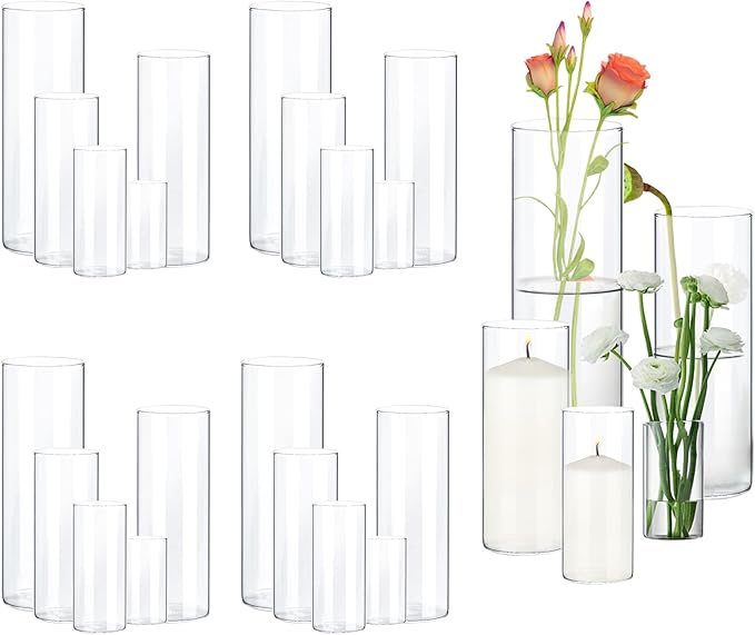 20 Pack Clear Glass Vases for Centerpieces, Cylinder Vase Set, 4,6,8,10,12 Inch Tall Flower Vase for Home Decor, Flower Vase for Table Decorative & Hurricane Floating Candle Holders