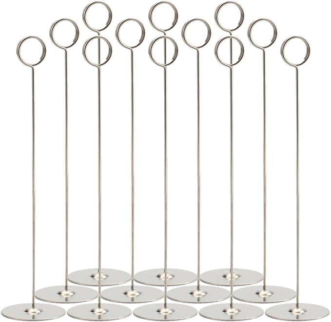 Tosnail 12 Pack 12" Tall Stainless Steel Table Number Holder Table Card Holder Table Number Stand Place Card Holder Table Photo Holders