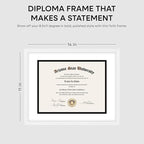Homeforia 11x14 White Diploma Frame, High End Black Oak 11 x 14 Certificate Wood Frames with Mat 8.5x11, 14x11 Wooden Document Matted Frame, Award Graduation Frames, Tempered Glass, Wall Kit, Set of 1
