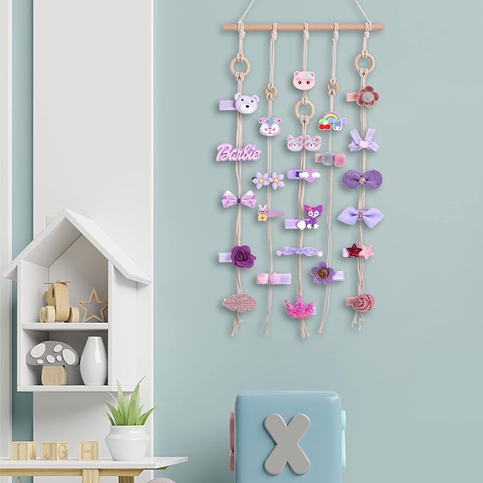 Hanging Photo Display, Macrame Wall Hanging Pictures Holders, Boho Pictures Organizer for Wall Decoration, with 30 Wood Clips, for Rustic Country Decor, Home, Office, Nursery Room