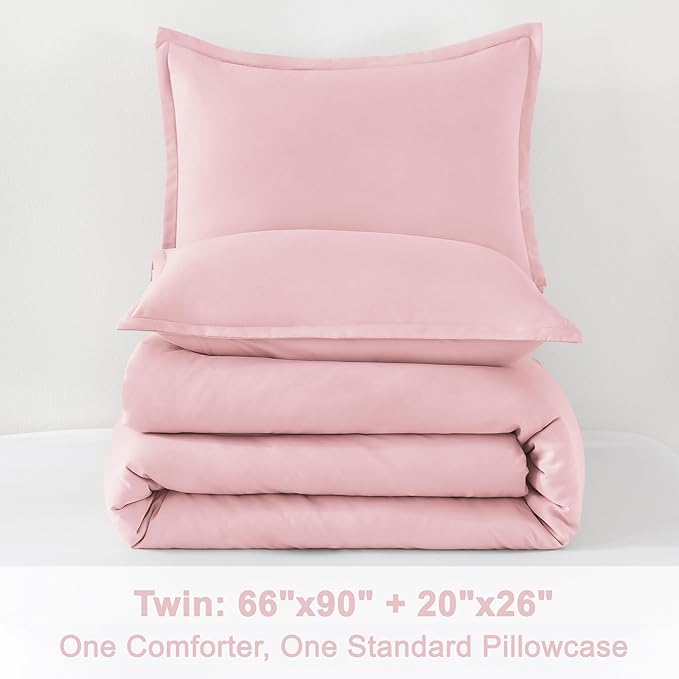 Litanika Pink Twin/Twin XL Comforter Set, 2 Pieces Girls Teen Kids Cute Soft Solid Bedding Comforter Set, All Season Bed Set (66x90In Comforter & 1 Pillowcase)