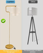 Lightdot 62IN Floor Lamps for Living Room, Modern Standing Tall Lamps with Double Linen Shades, 3000K Arc Bohemian Floor Lamp with Foot Switch for Wedding/Party, Bedroom, Home Office-Gold