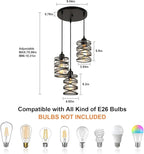 Pendant Lights Kitchen Island Black Pendant Light Fixtures 3-Light Spiral Iron Kitchen Island Lighting Adjustable Hanging Cluster Pendant Lighting for Dining Room with Clear Glass Shade