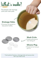 LE TAUCI Fluted Ceramic Planters Set of 3 – 8.3/7 / 5.7 in Sage Green Reactive Cylinder Indoor Plant Pots with Drainage Plug & Mesh, Glossy Stoneware Flower Pots for Succulents Herbs