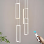 Modern Kitchen Island Dimmable Pendant Light Fixture White 54W LED Pendant Lights 4 Rings Rectangular Chandelier Staircase Large Chandelier Lobby Living Room Foyer High Ceiling Chandeliers