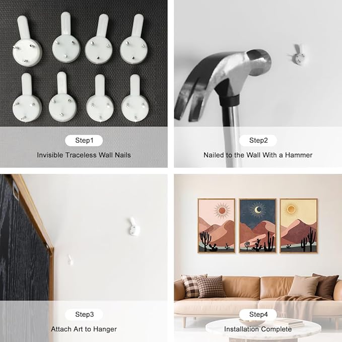 HPNIUB Boho Desert Framed Canvas Wall Art Set, Abstract Sun Moon Art Prints, Modern Cactus Paintings Artwork, Mid Century Southwestern Landscape Wall Decor for Living Room, Bedroom, Office-16 x24 x3