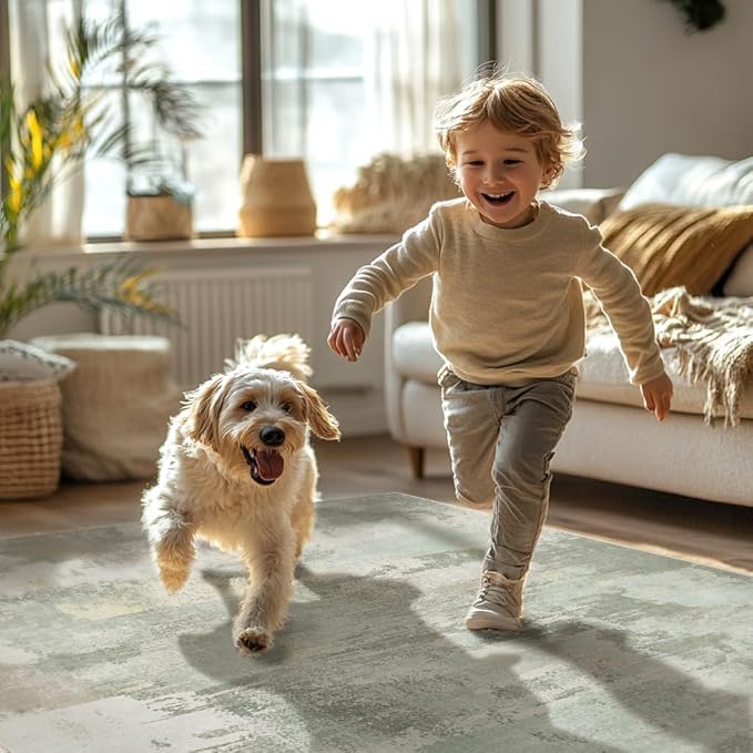 Area Rugs 8x10 for Living Room Bedroom, Modern Abstract Machine Washable Large Soft Sage Green Rug, Low Pile Floor Carpet with Non Slip Backing for Dining Room, Light Sage Mint Green