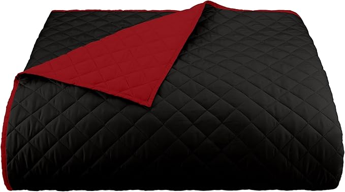 Martex Reversible Coverlet – King Bed Quilt – Lightweight King Size Bedding – Durable King Size Quilts for Bed – Soft - Easy Care Bedding – Ebony/Red